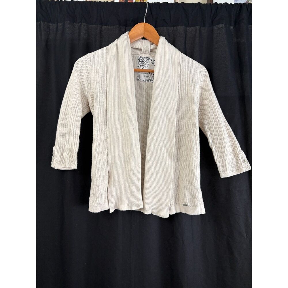 Guess Y2K Los Angeles Cream Open Front Shawl Collar Knit Cardigan Sweater